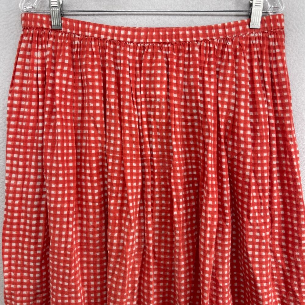 AUNTIE OTI Skirt L Gingham Check Pleated A-Line Cotton Khadi Pull On Cotton Red - Picture 6 of 9